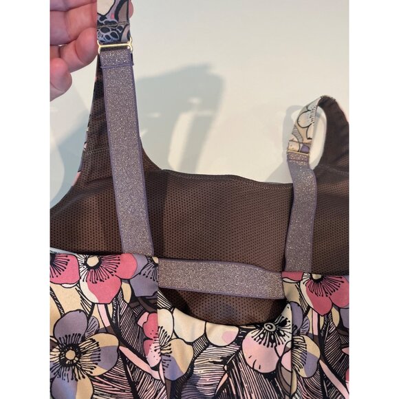 Nike Womens Floral Sports Bra With Adjustable Straps & Mesh Back In Purple & Pin - Picture 4 of 8